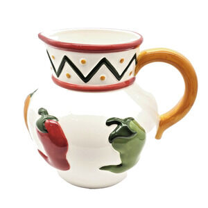 VTG Clay Art Chili Pepper Pitcher Hand Painted 2 Quart San Franisco 1999 Retired